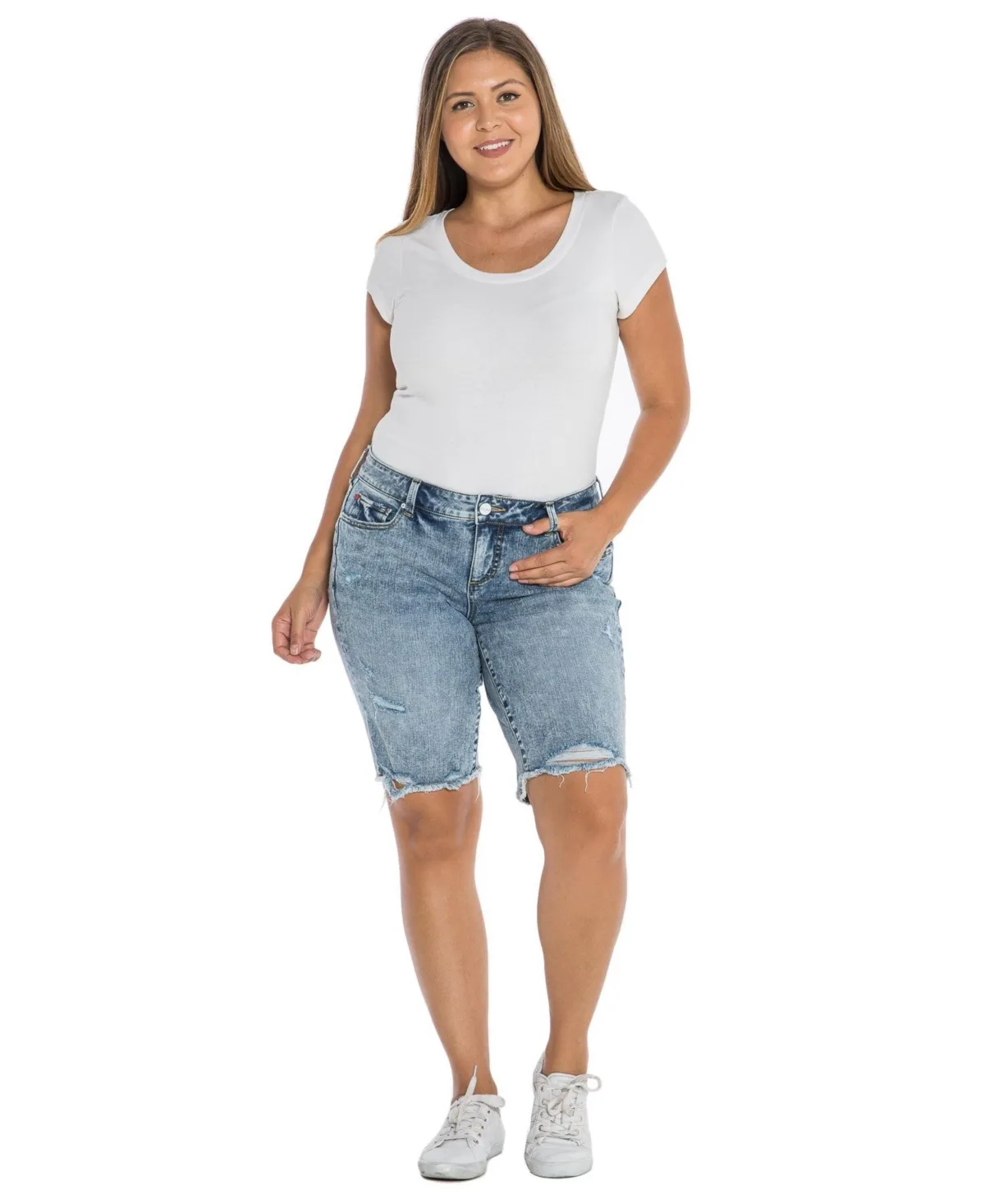 Frayed Hem Bermuda Shorts by Slink Jeans