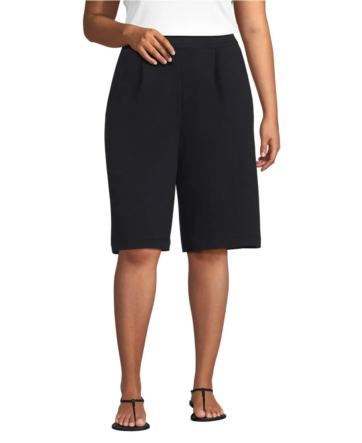 Sport Knit High Rise Pleated 12" Bermuda Shorts by Lands' End