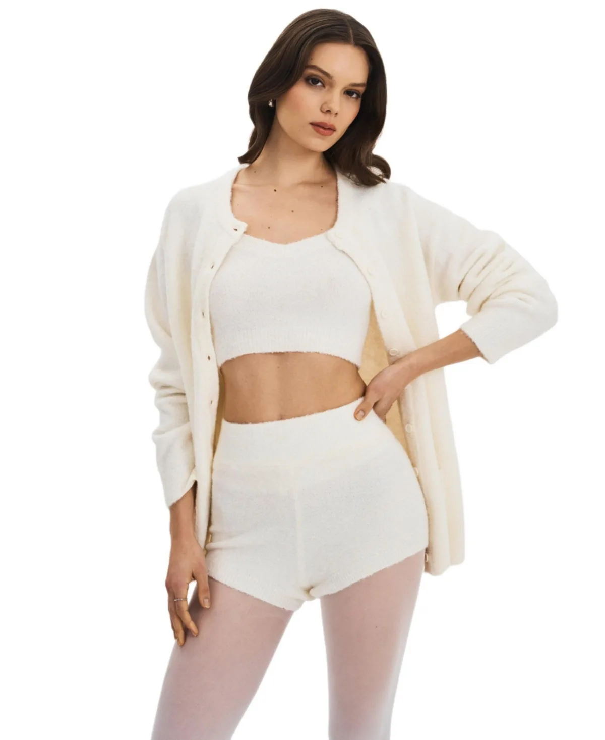 Sera Wool-Blend Ribbed Knit Mini Shorts by Miss Circle