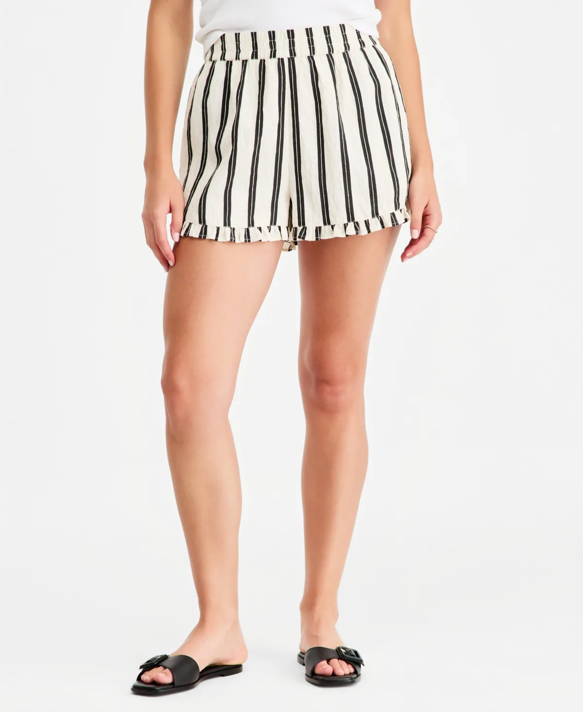 Striped Textured Pull-On Ruffled Shorts by On 34th