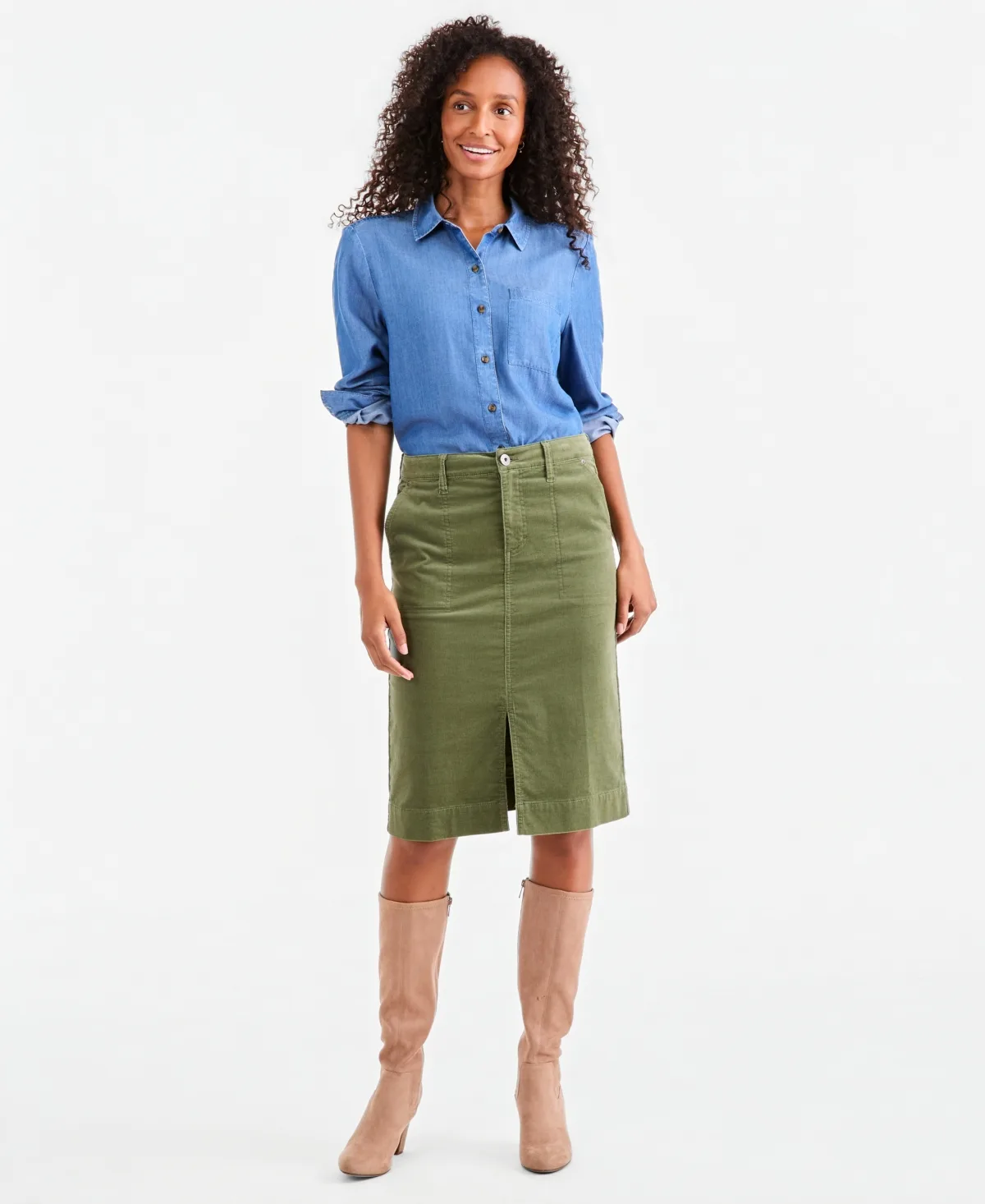 High-Rise Corduroy Midi Skirt by Style & Co