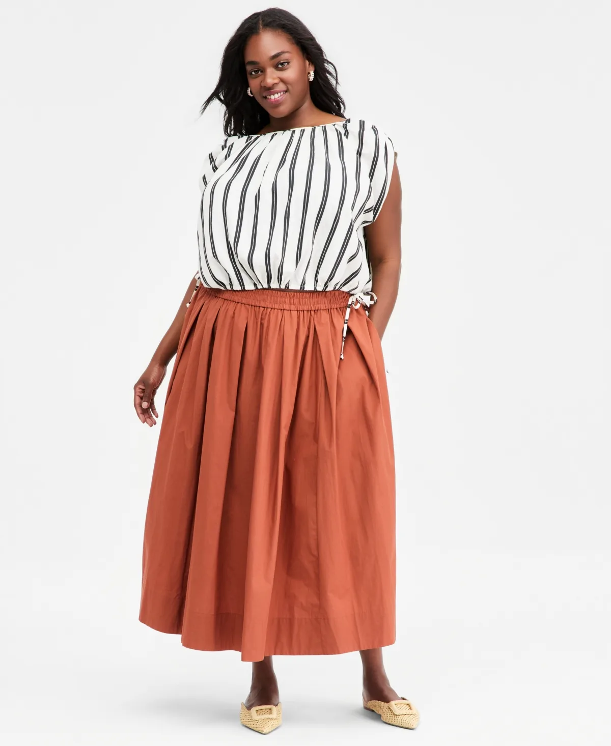 Pull-On Cotton Midi Circle Skirt by On 34th