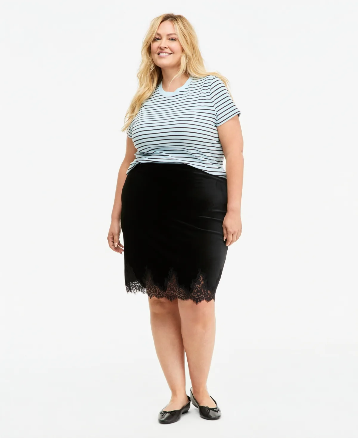Velvet Lace-Hem Skirt by On 34th