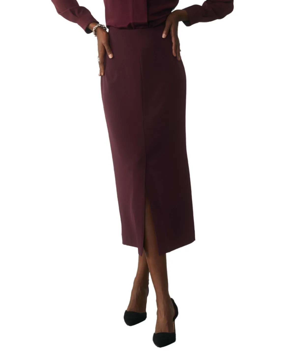 Oliena High-Waisted Midi Pencil Skirt by The Fold