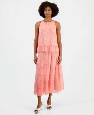 Printed Peplum Hem Sleeveless Top Pull on Pleated Waist Skirt by Vince Camuto
