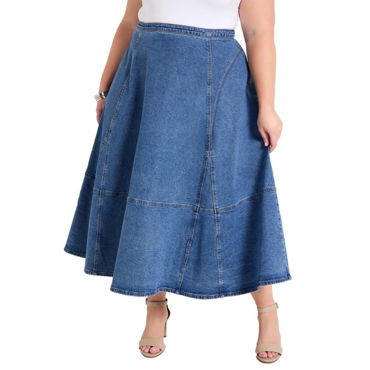 Fit-And-Flare Denim Midi Skirt by June & Vie