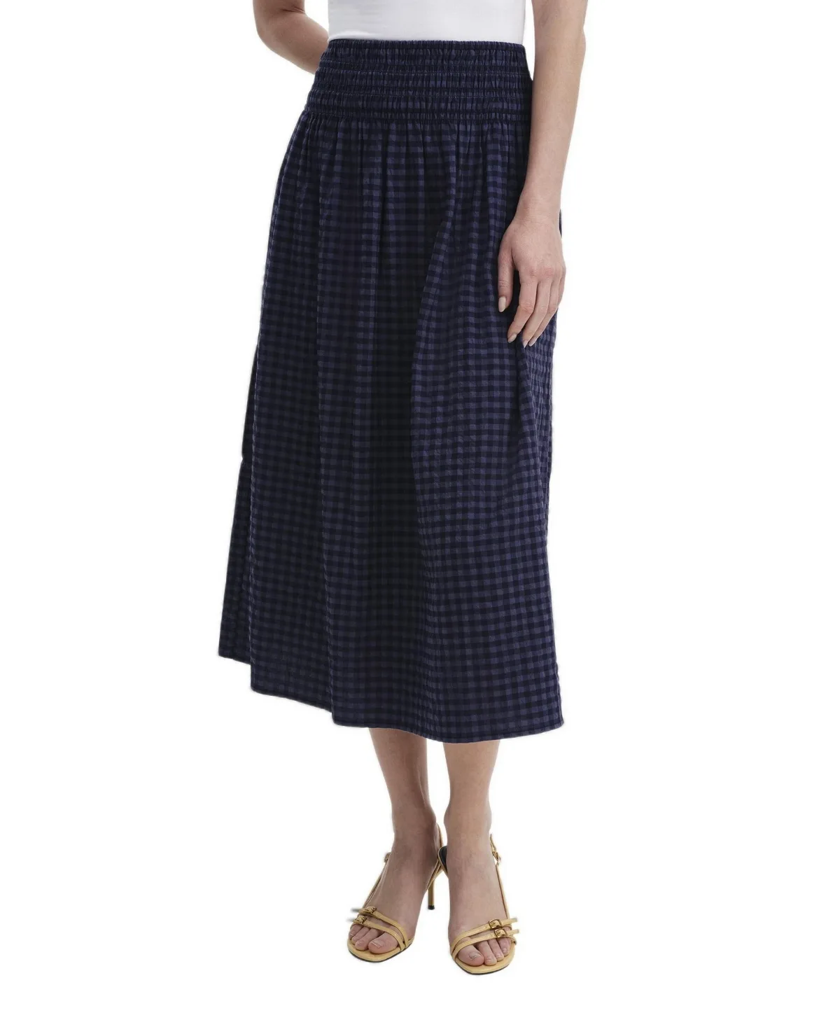 Vanessa Gingham Seersucker Midi Skirt by Finery London