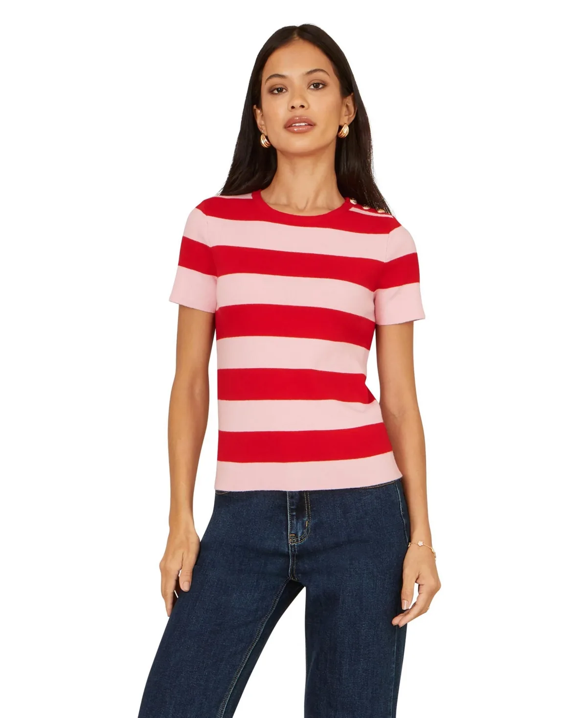 Block Stripe Knitted Top by Yumi