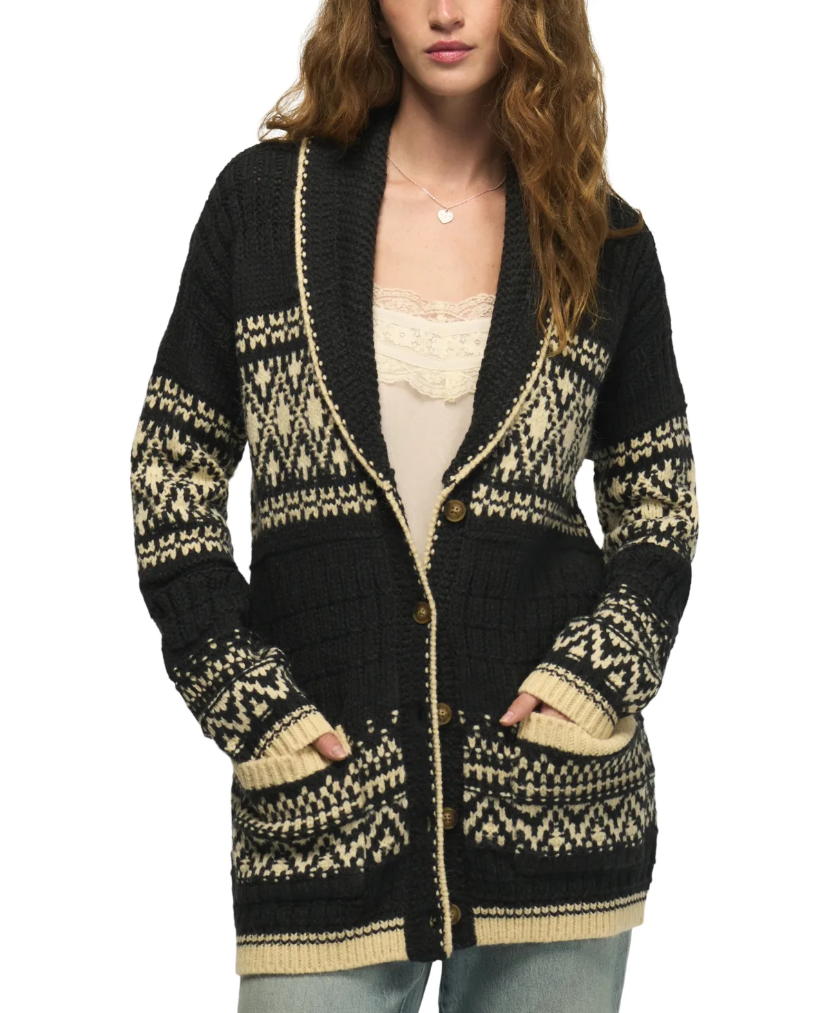 Shawl-Collar Fair Isle Cardigan by Lucky Brand