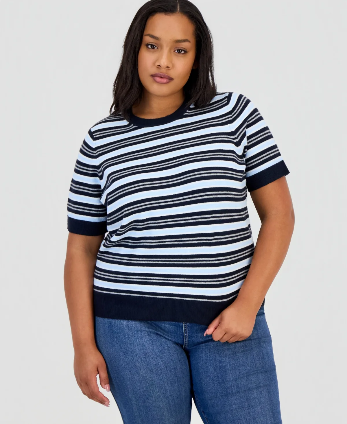 Mallory Striped Sweater-Knit T-Shirt by On 34th