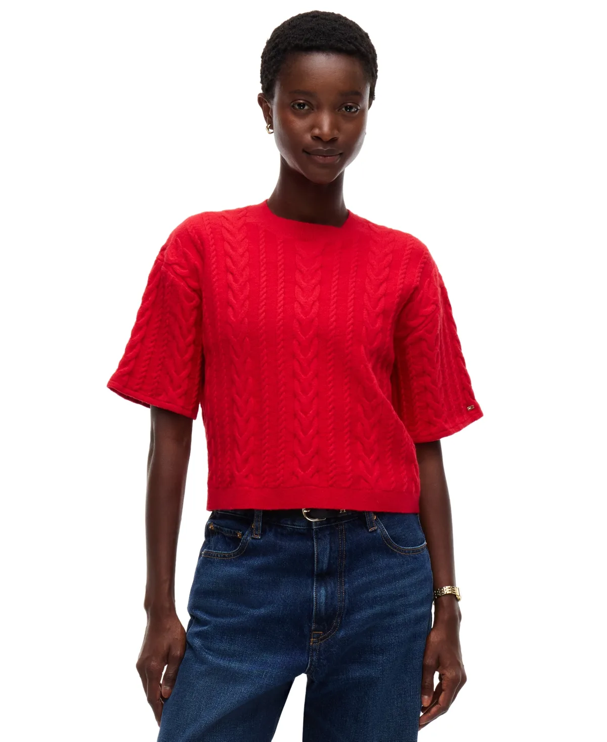 Cable-Knit Bow Detail Crewneck Sweater by Tommy Hilfiger