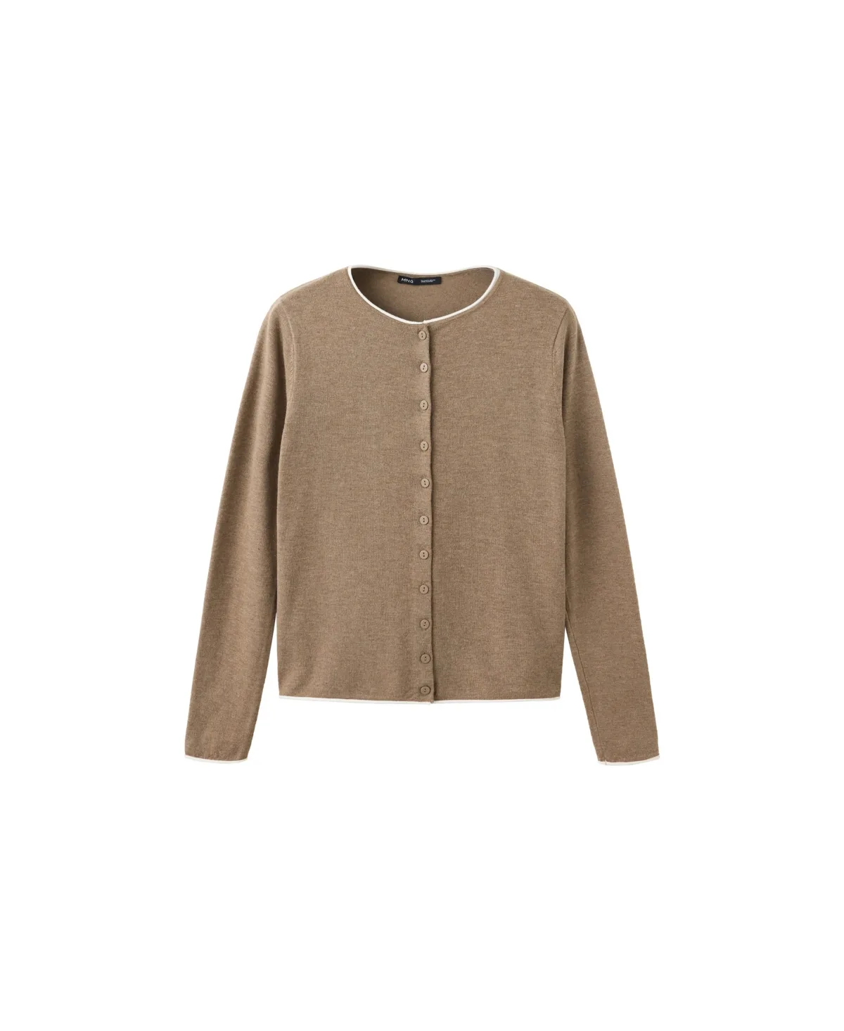 Contrast-Trim Crewneck Cardigan by Mango