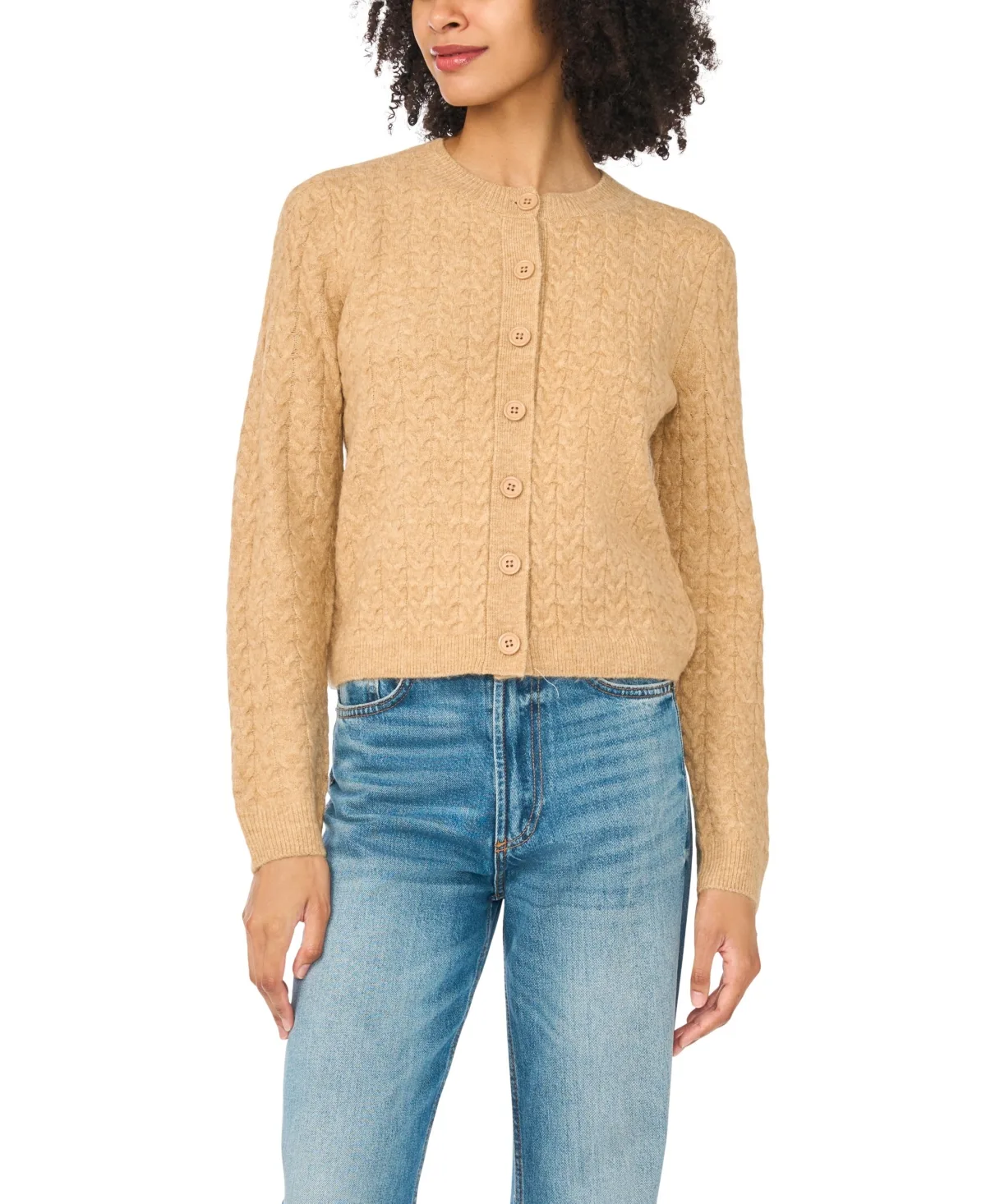 Cable-Knit Crewneck Cardigan by Vince Camuto