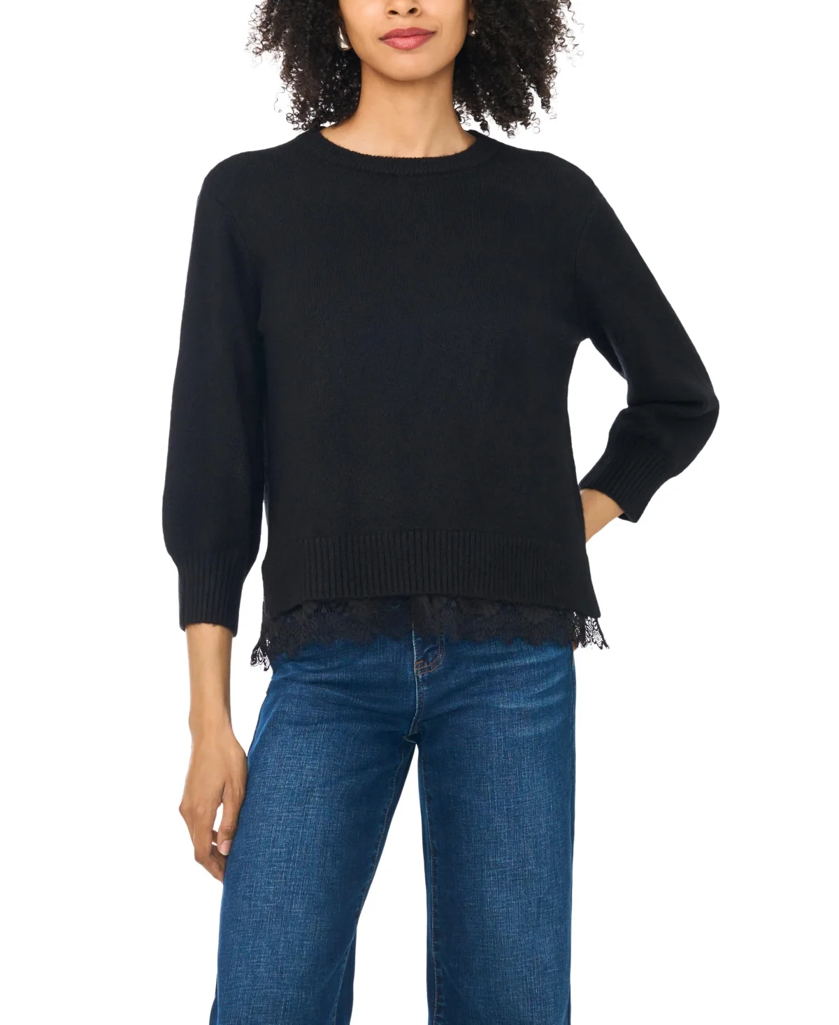 Chenille Embroidery 3/4-Length Sleeve Sweater by Vince Camuto
