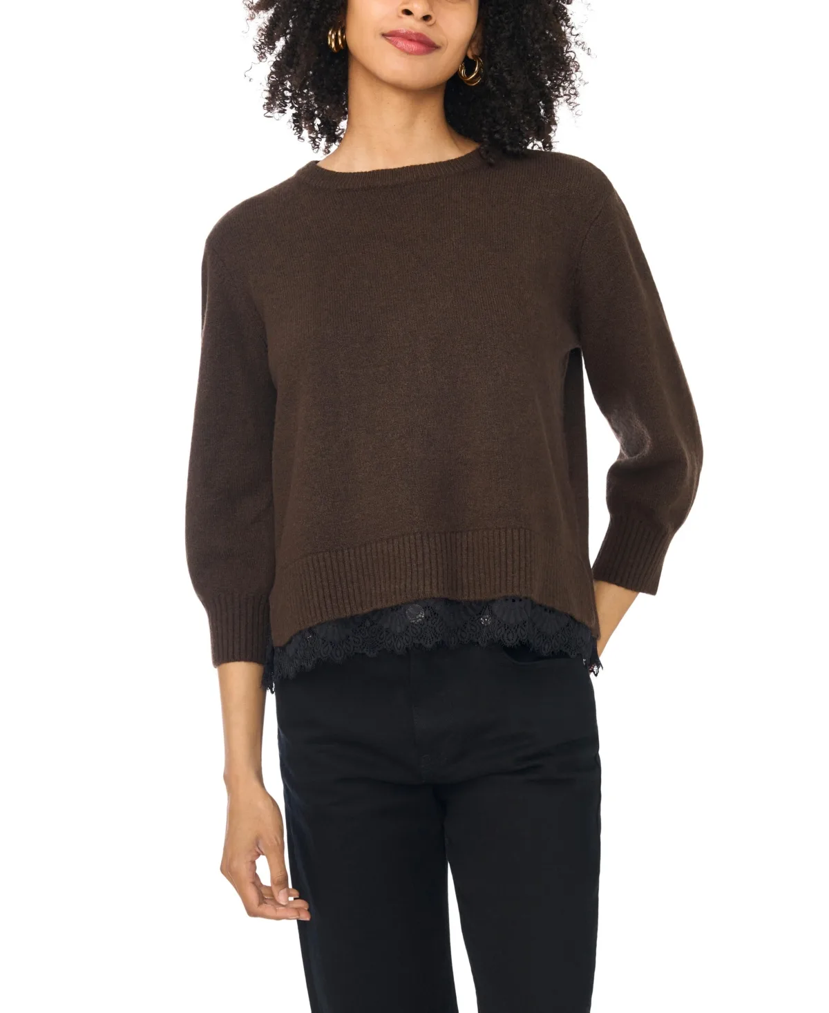Chenille Embroidery 3/4-Length Sleeve Sweater