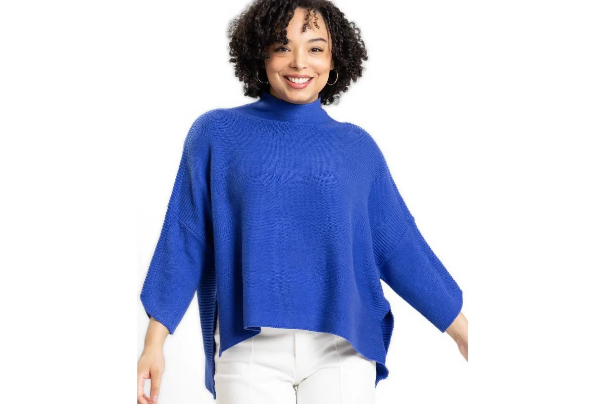Lori Turtleneck High-Low 3/4-Sleeve Sweater by Caldwell Collection