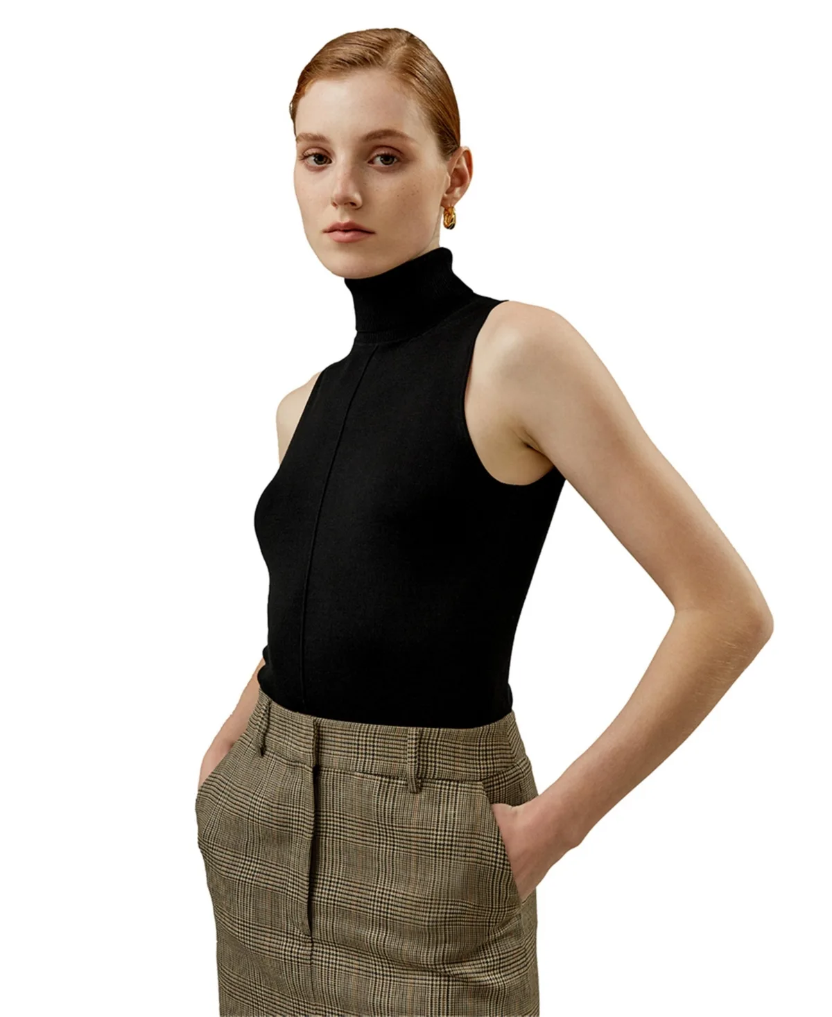 Silk Knitted Turtleneck Sleeveless Top