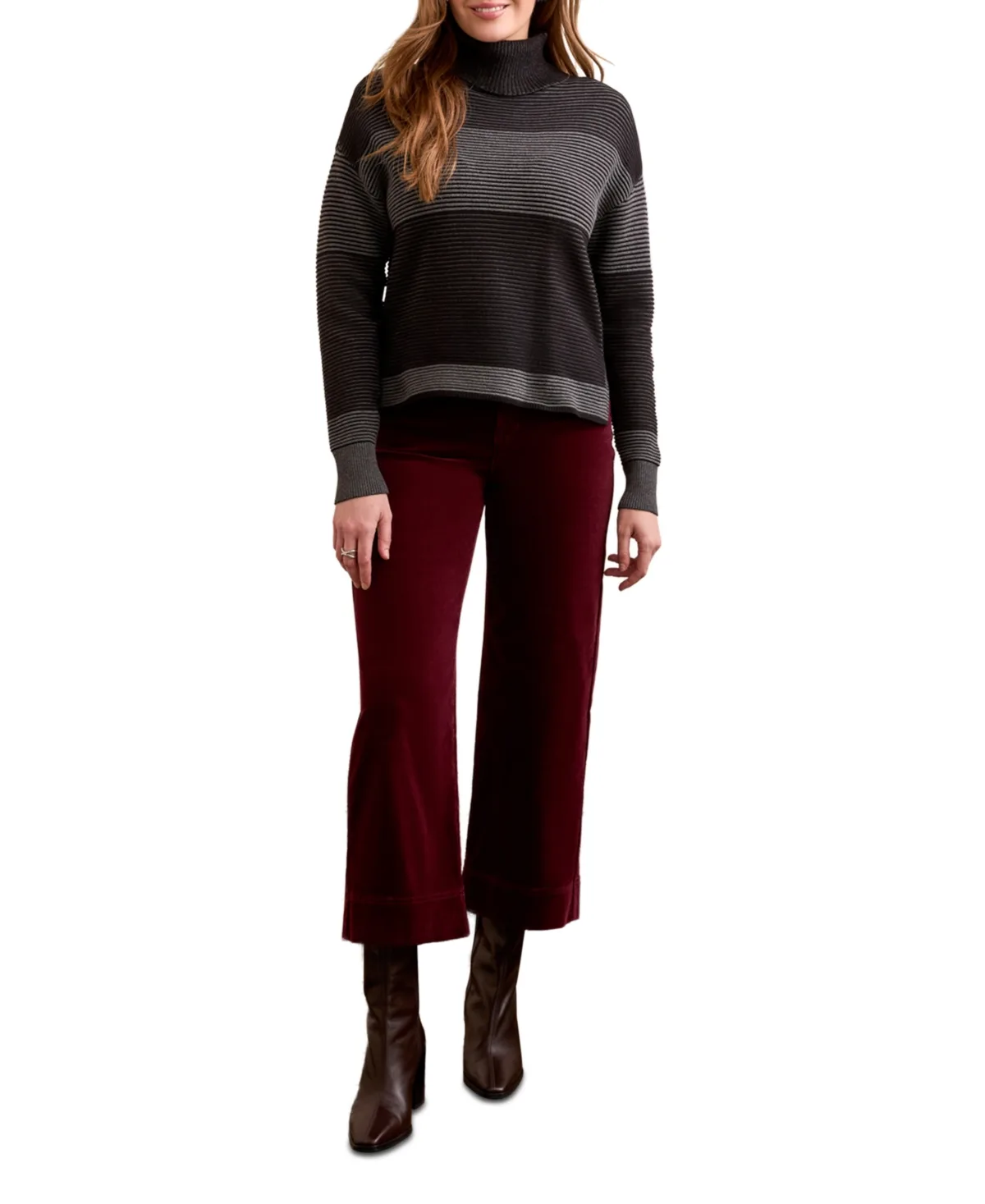 Two Tone Turtleneck High Low Sweater by Tribal