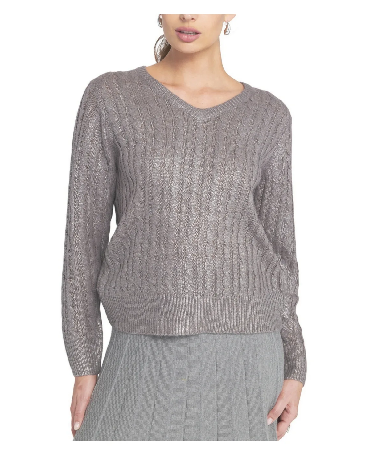 Metallic Cable Knit Embellished Sweater by Elle Collection