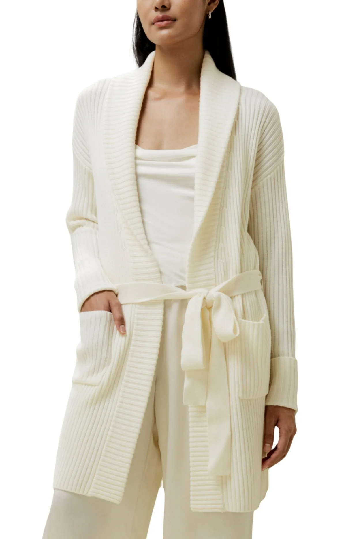 Merino Wool Shawl Collar Cardigan by Lilysilk