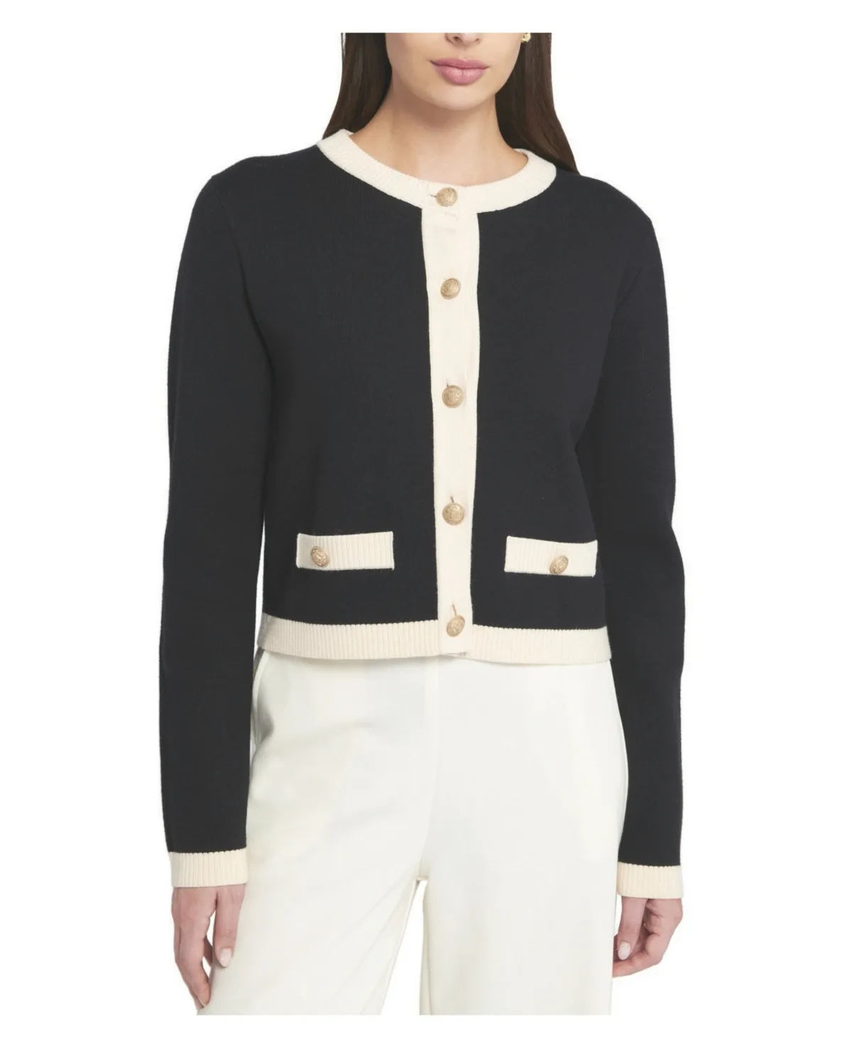Fine Gauge Lightweight Framed Cardigan Sweater by Elle Collection