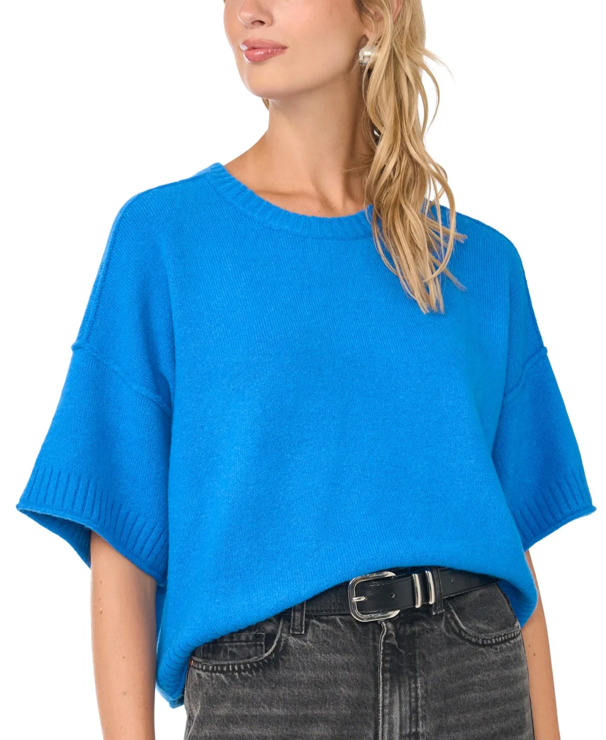 Elbow-Length Exposed Seam Crewneck Sweater by Vince Camuto