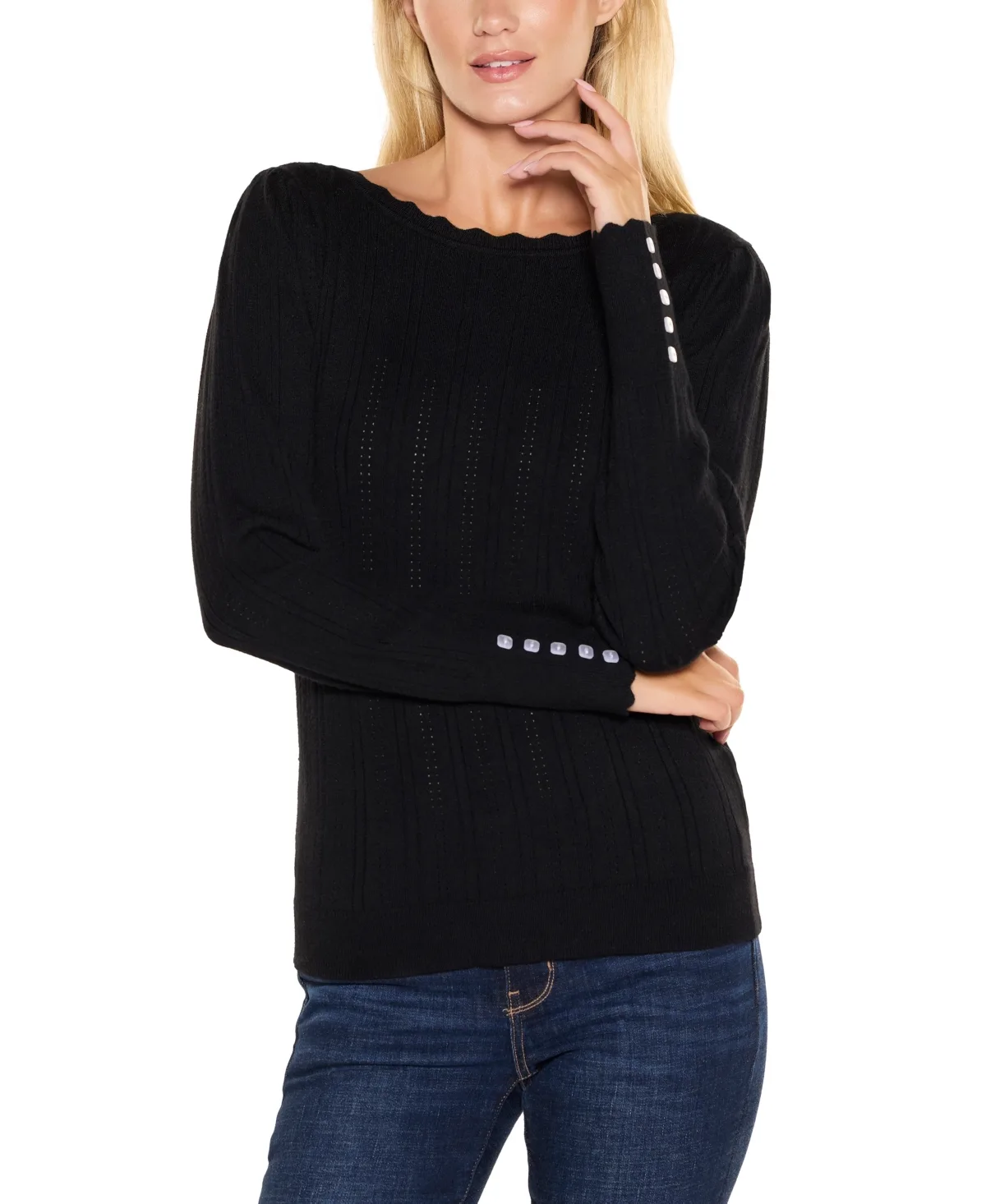 Scalloped-Trim Boat Neck Sweater by Belldini