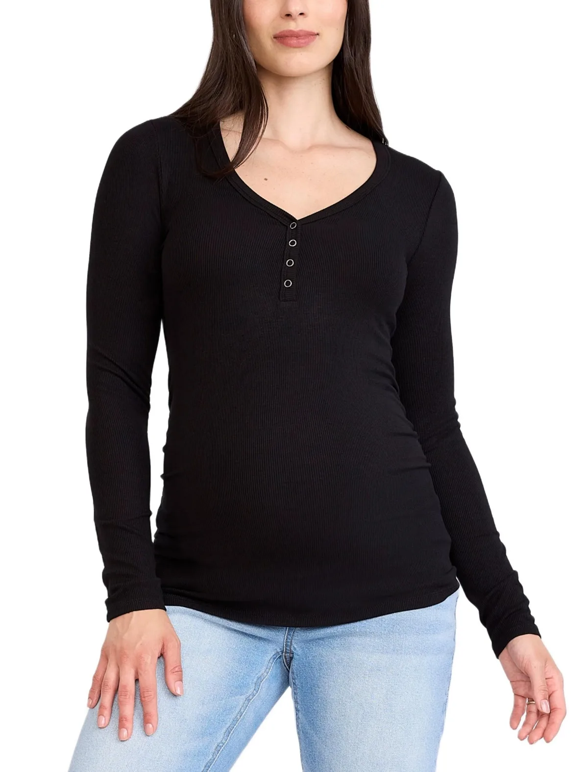 V-Neck Side-Ruched Long Sleeve Henley Tee by Motherhood Maternity