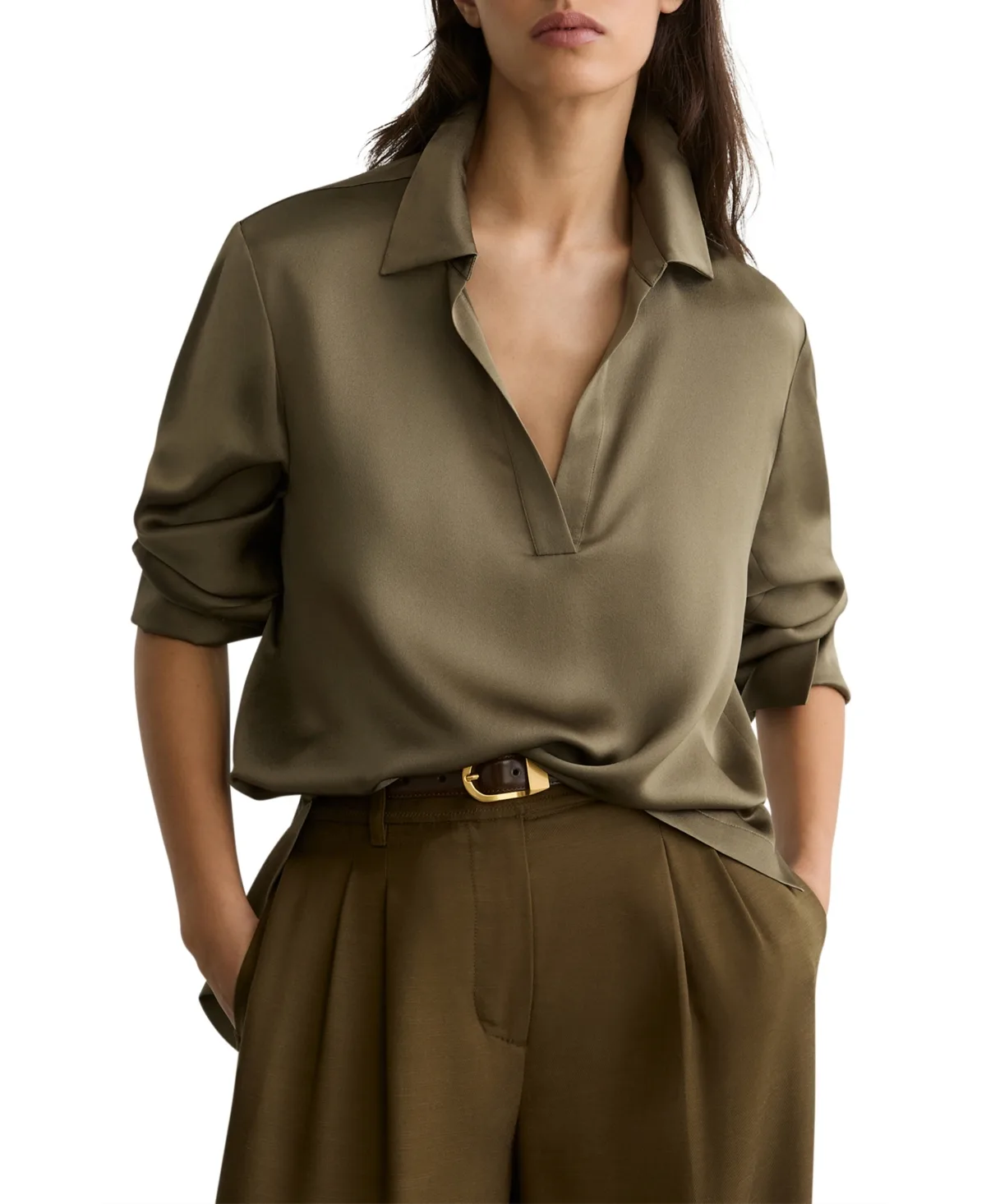 Silk Open-Collar Blouse by Reiss