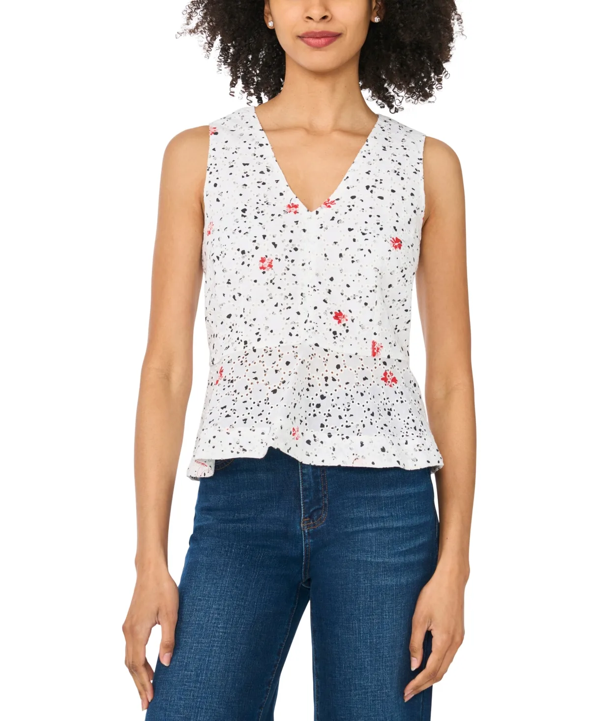 Printed V-Neck Sleeveless Flowy Blouse by Cece