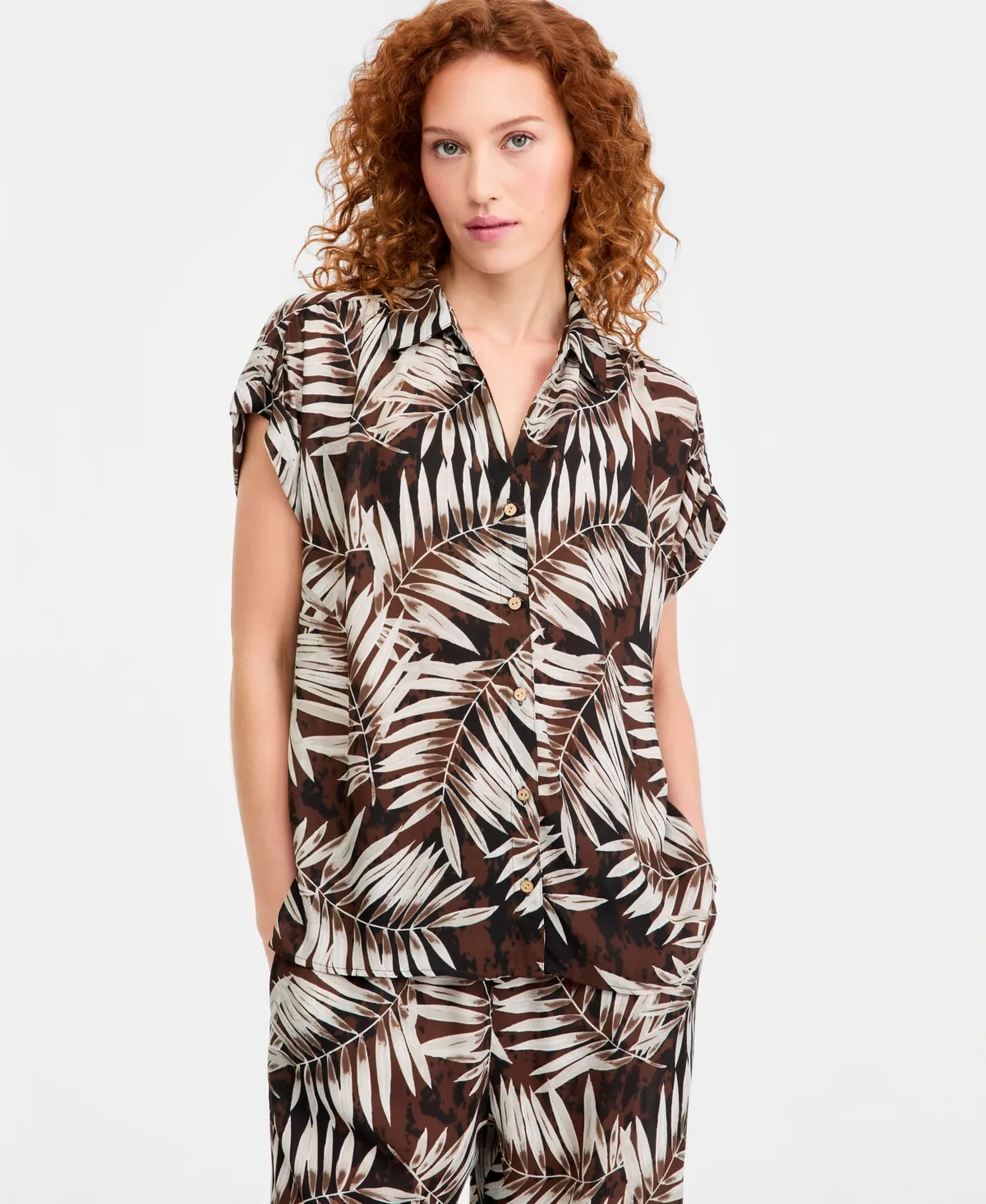 Printed Collared Neck Shirt by Jones New York