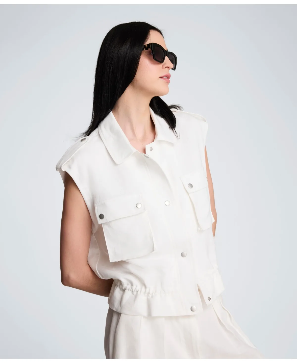 Collared Patch Pockets Vest by Kenneth Cole
