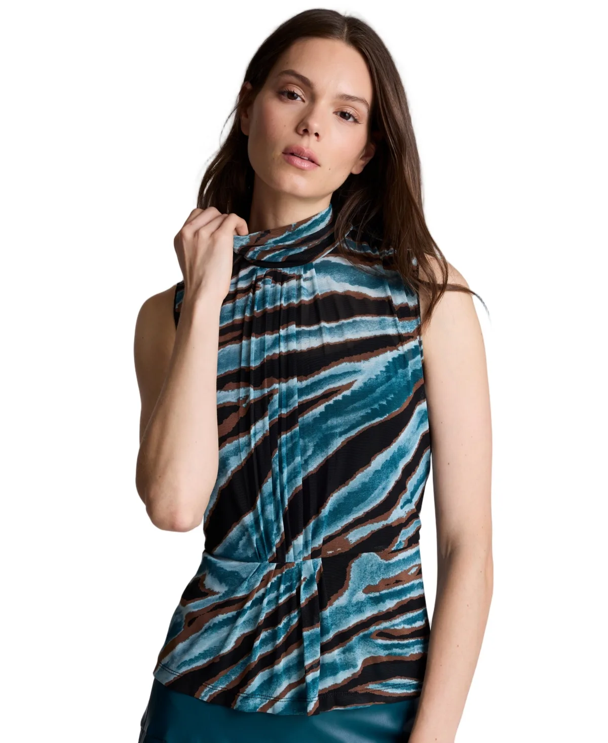 Front-Pleated Mock Neck Sleeveless Top by Kenneth Cole