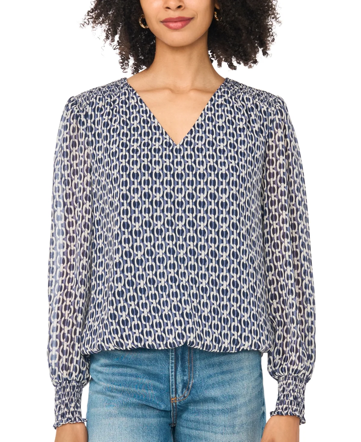 Long-Sleeve V-Neck Chiffon Blouse by Sam & Jess