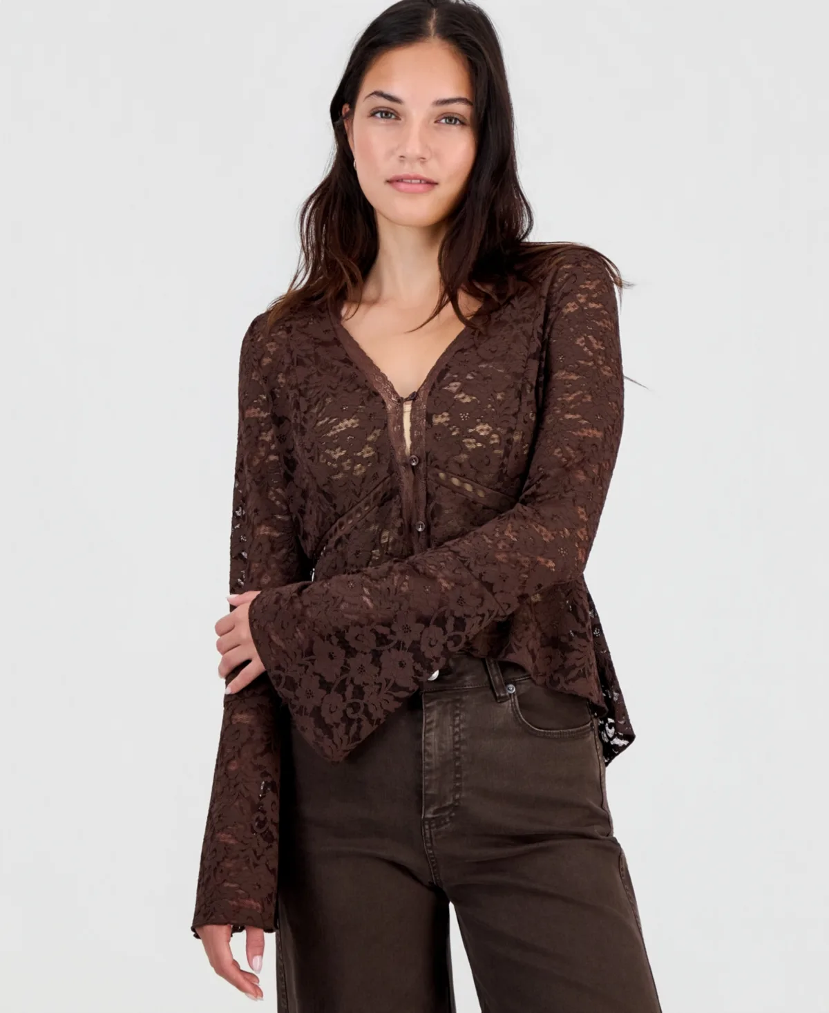 Lace Bell-Sleeve Button-Front Top by And Now This