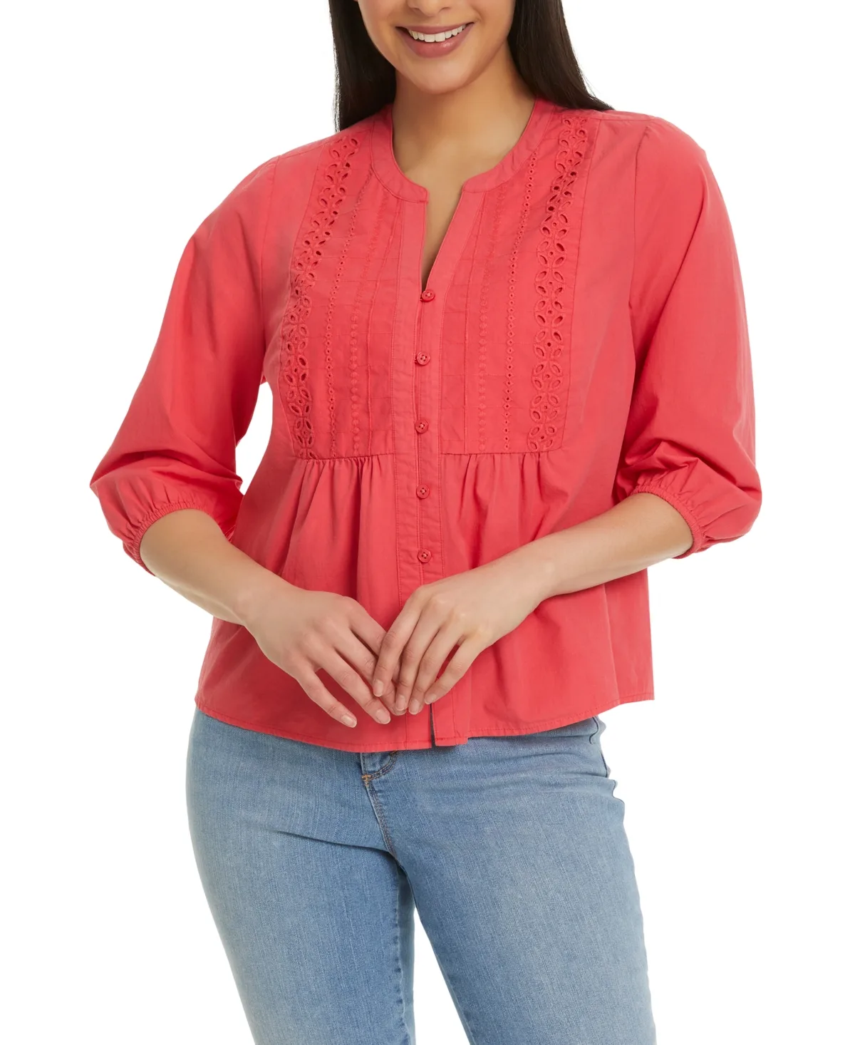 Peplum Button-Front Top by Gloria Vanderbilt