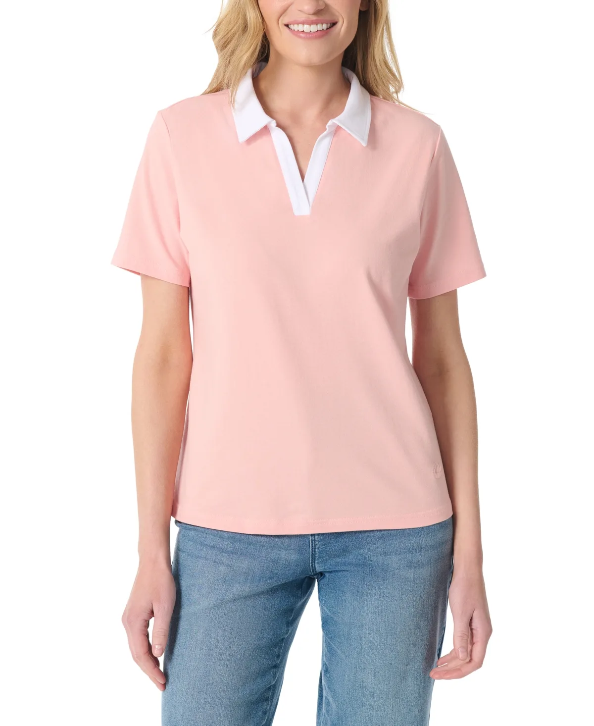 Point Collar Short-Sleeve Polo T-Shirt by Gloria Vanderbilt