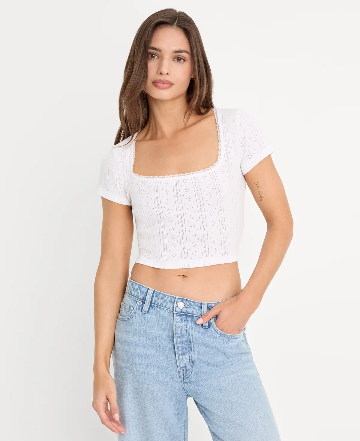 Pointelle Square Neck Crop Top by Good American