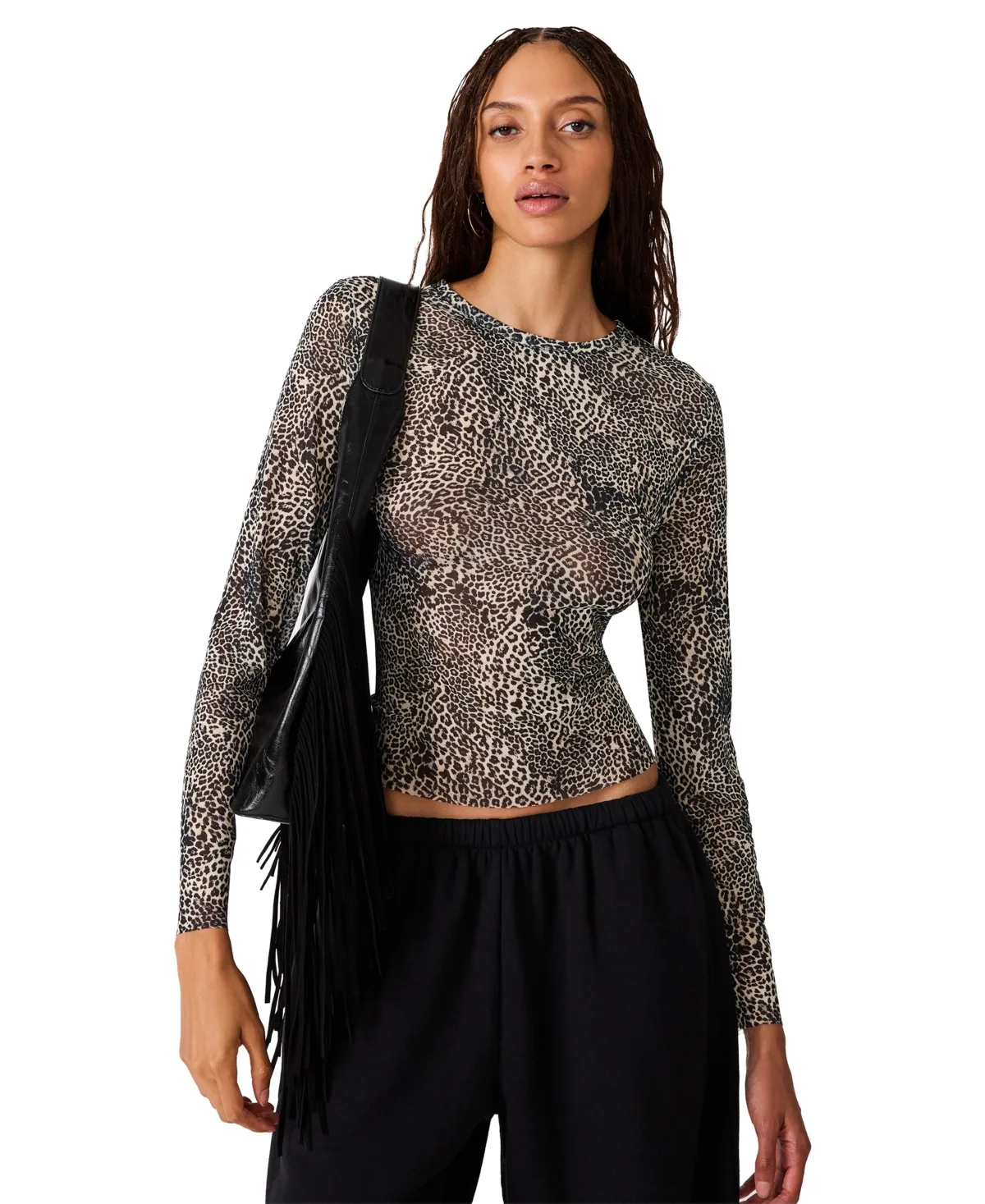 Sandy Long-Sleeve Leopard-Print T-Shirt by Steve Madden