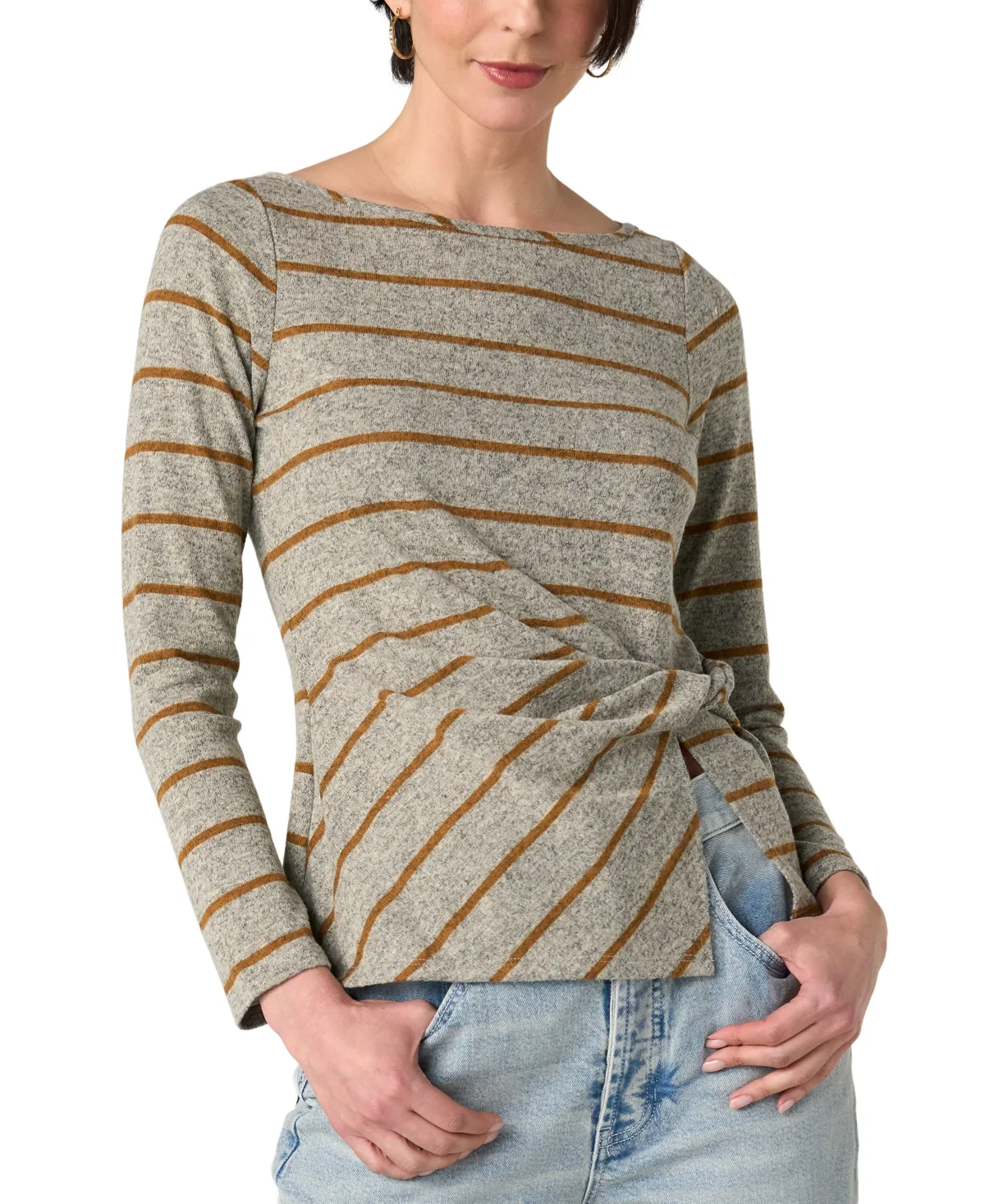 Long-Sleeve Boat Neck Twist Knit Top by Liverpool Los Angeles