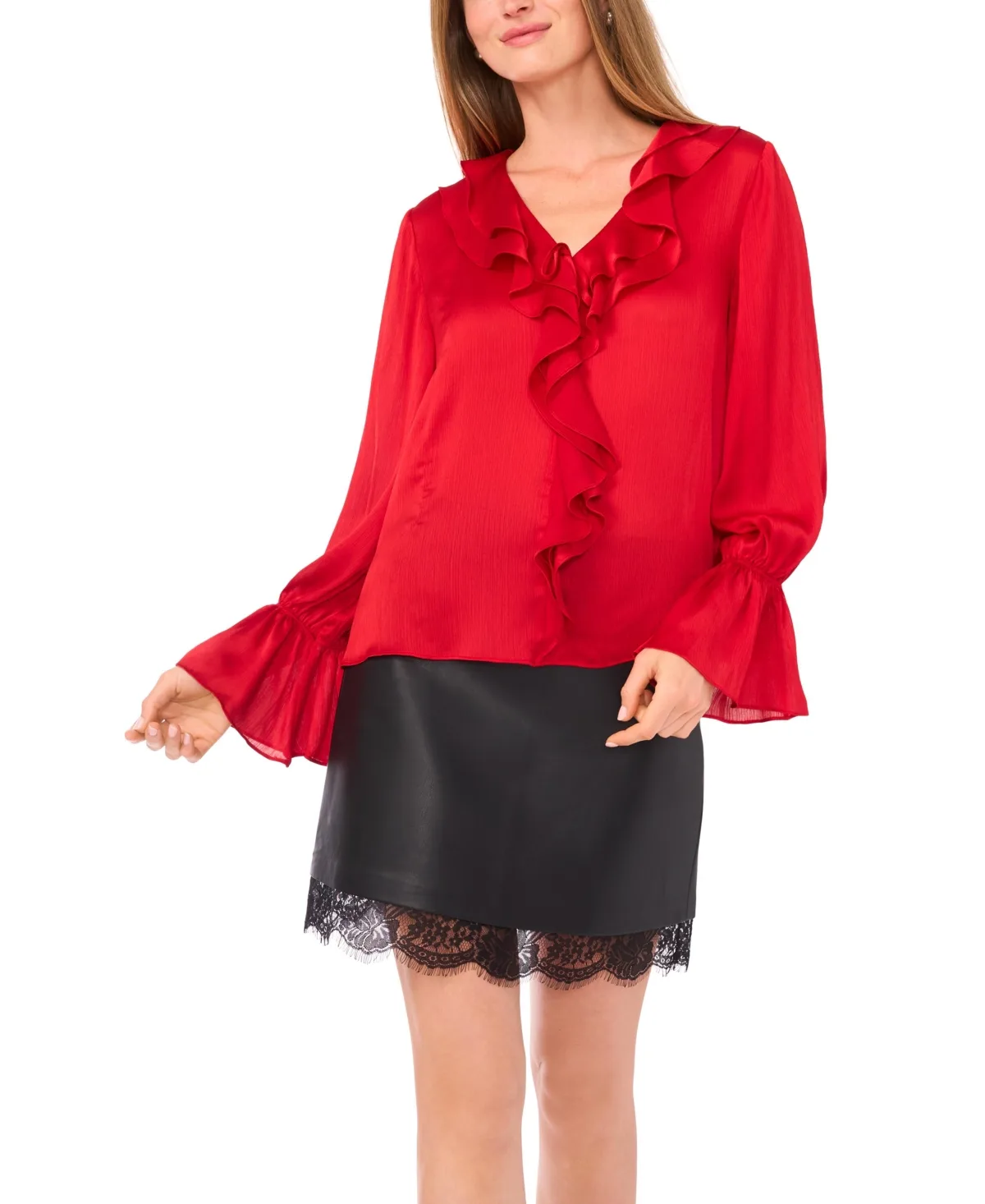 Ruffled V-Neck Bell-Sleeve Blouse by Vince Camuto