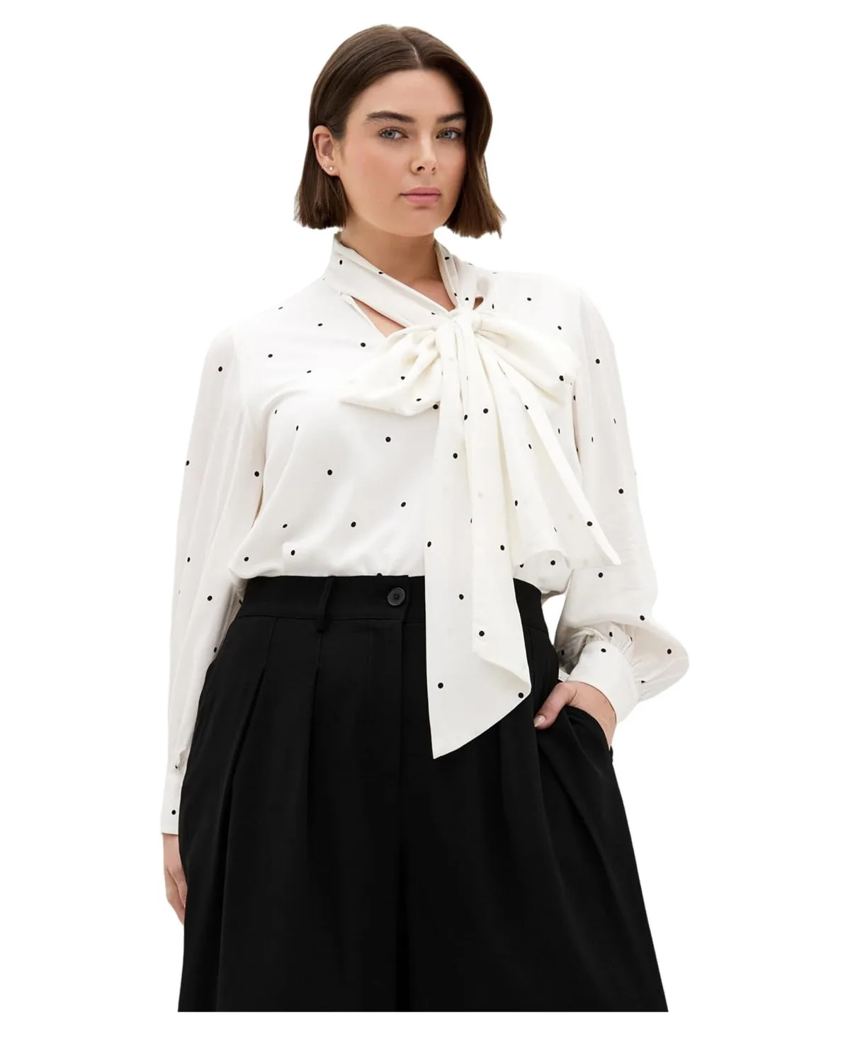Kensie Spot Neck Tie Top by City Chic
