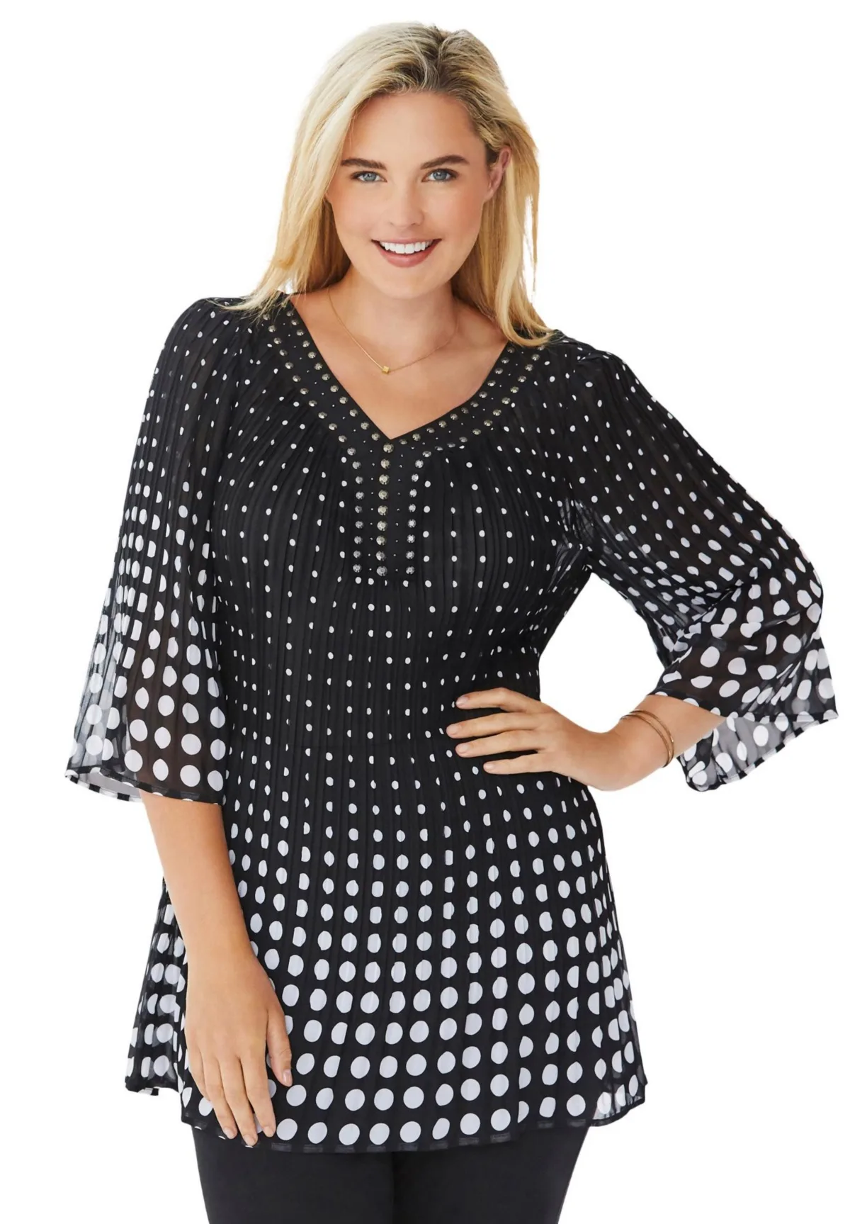 Embellished Pleated Blouse by Woman Within