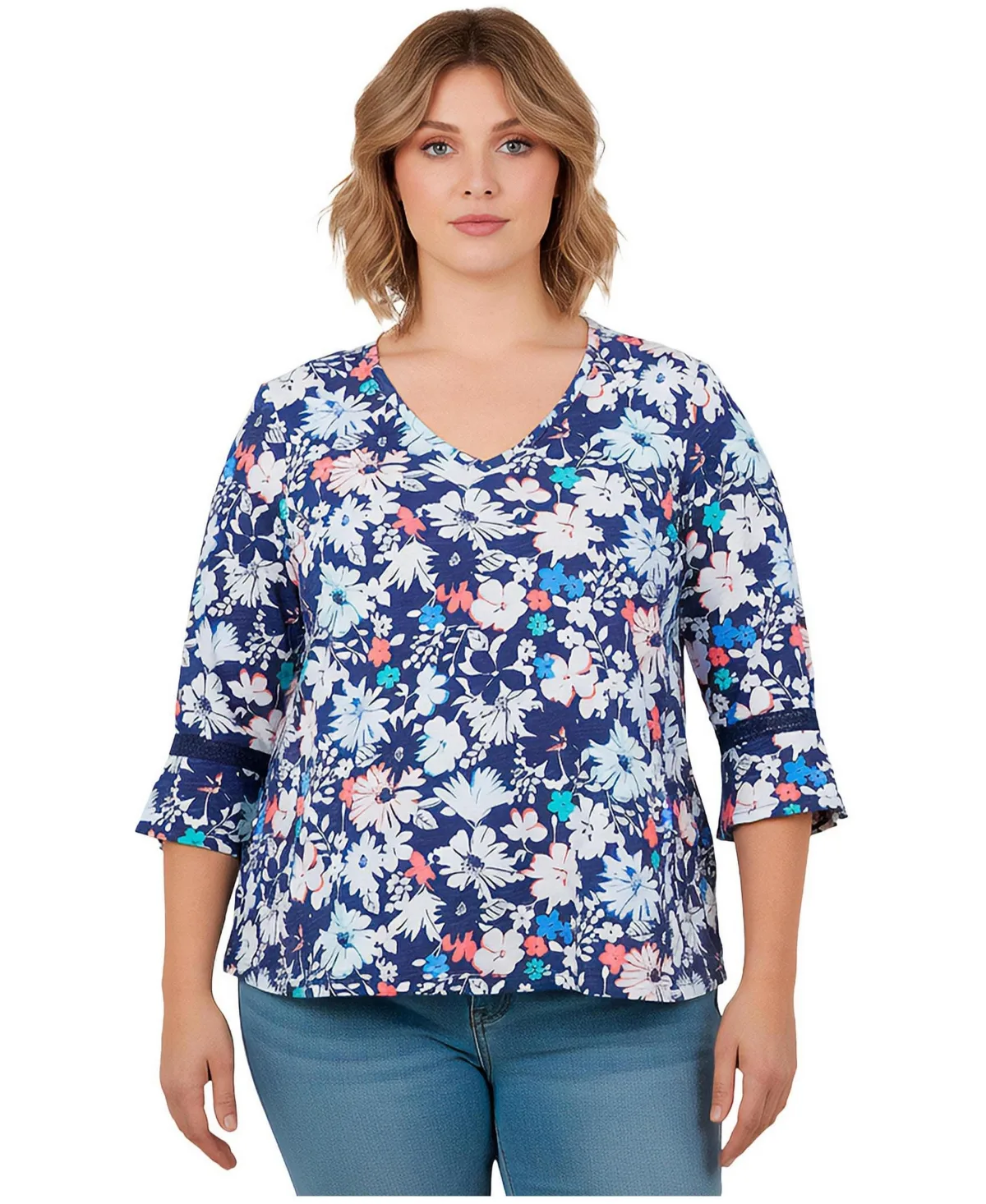 Crochet Trim Ruffle Sleeve Top by Avenue