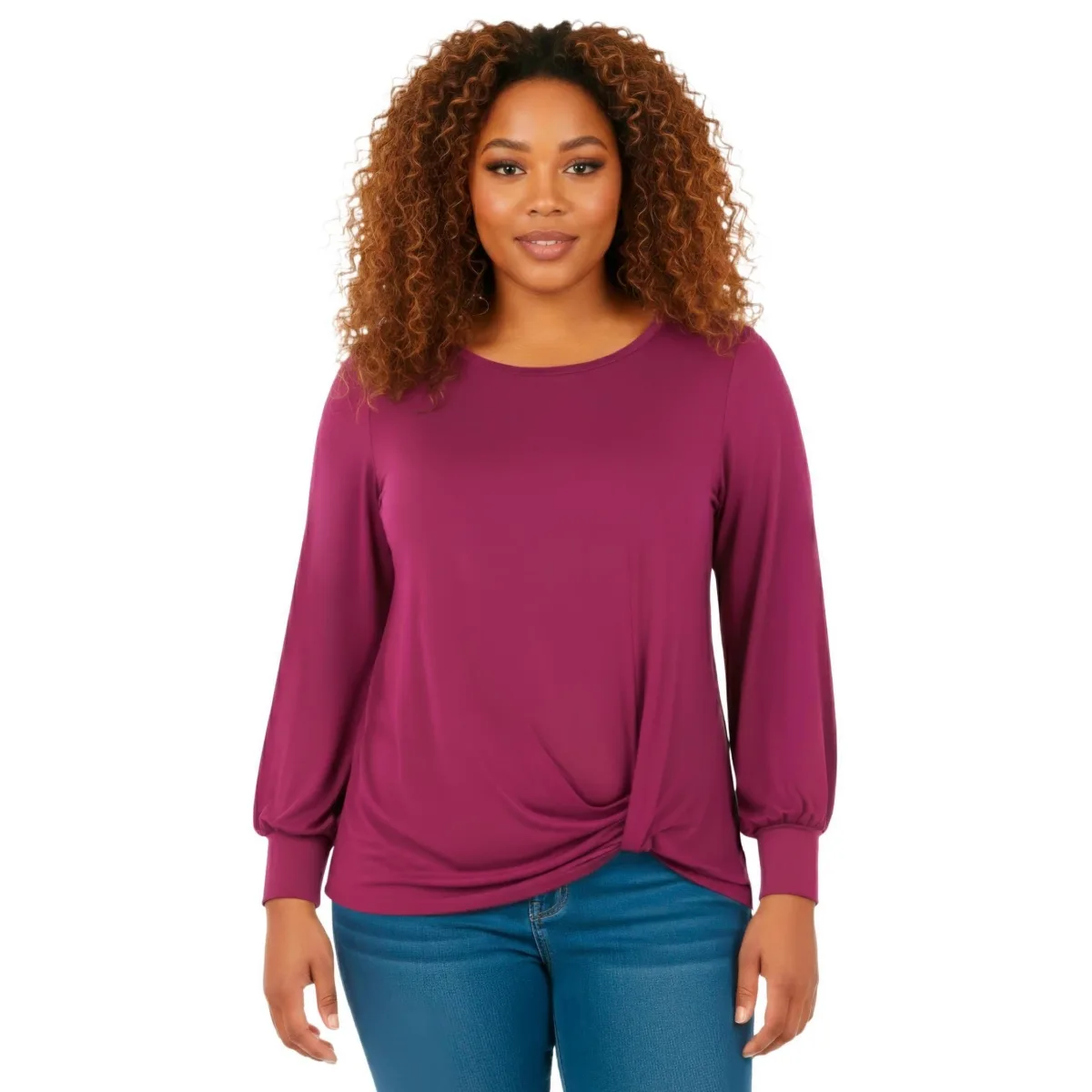 Scoop Neck Knot Hem Top by Avenue