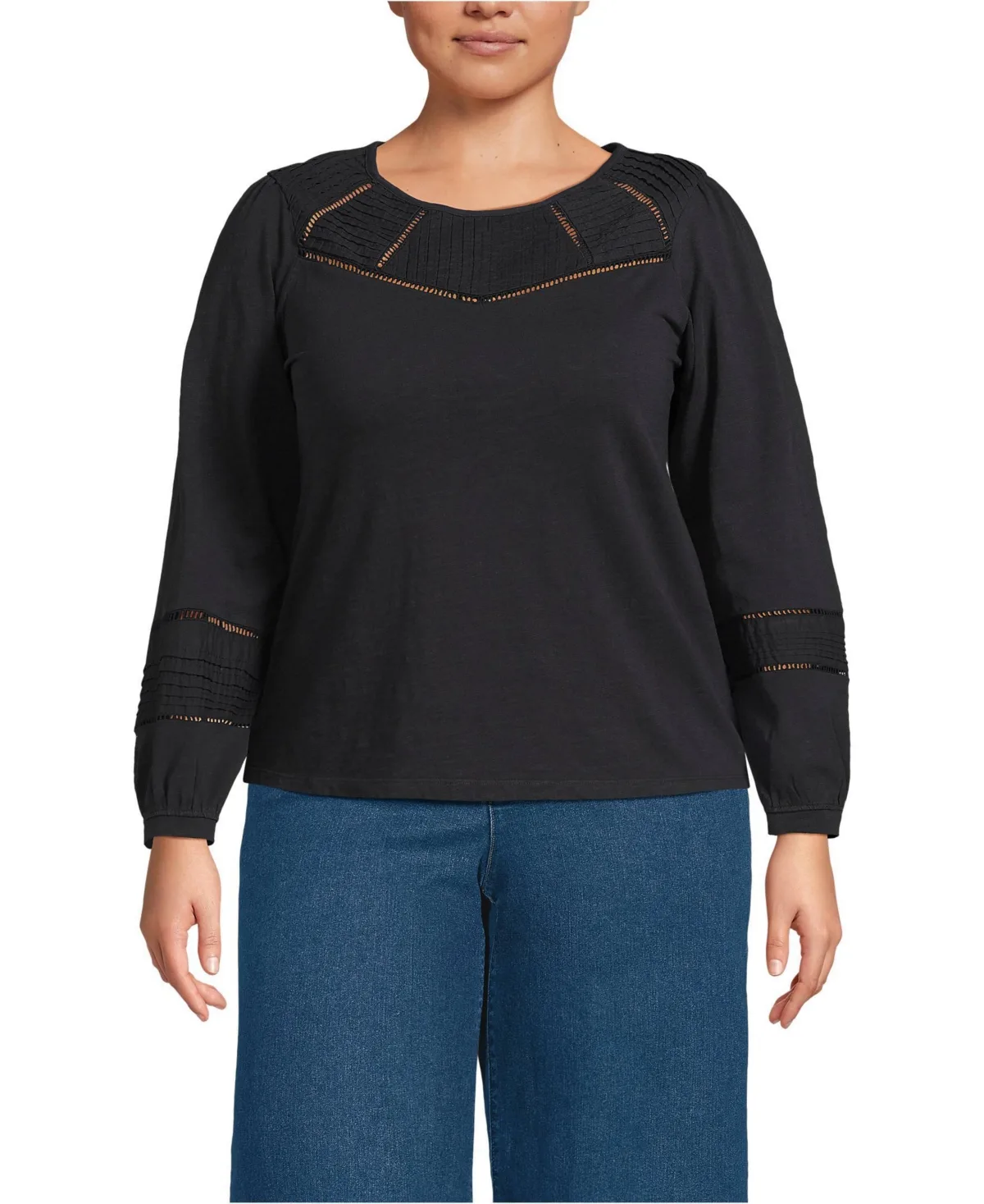 Long Sleeve Slub Pintuck Top by Lands' End