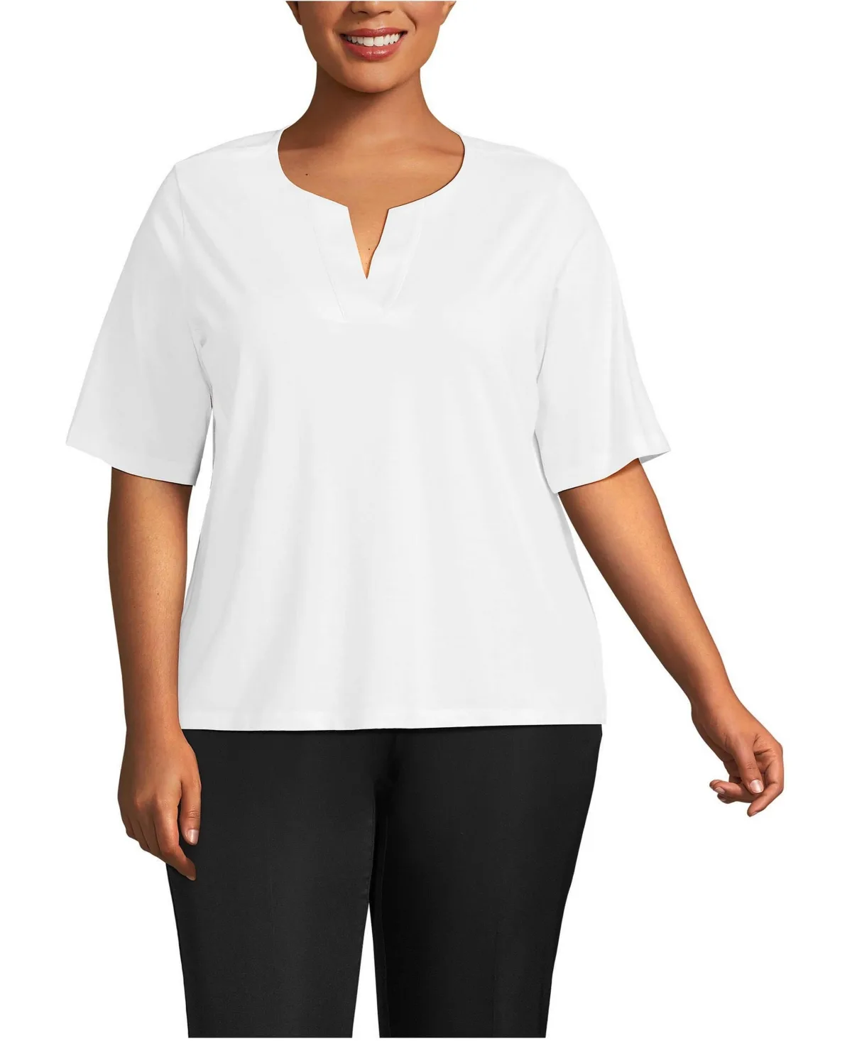 Supima Jersey Half Sleeve Splitneck Shirt by Lands' End