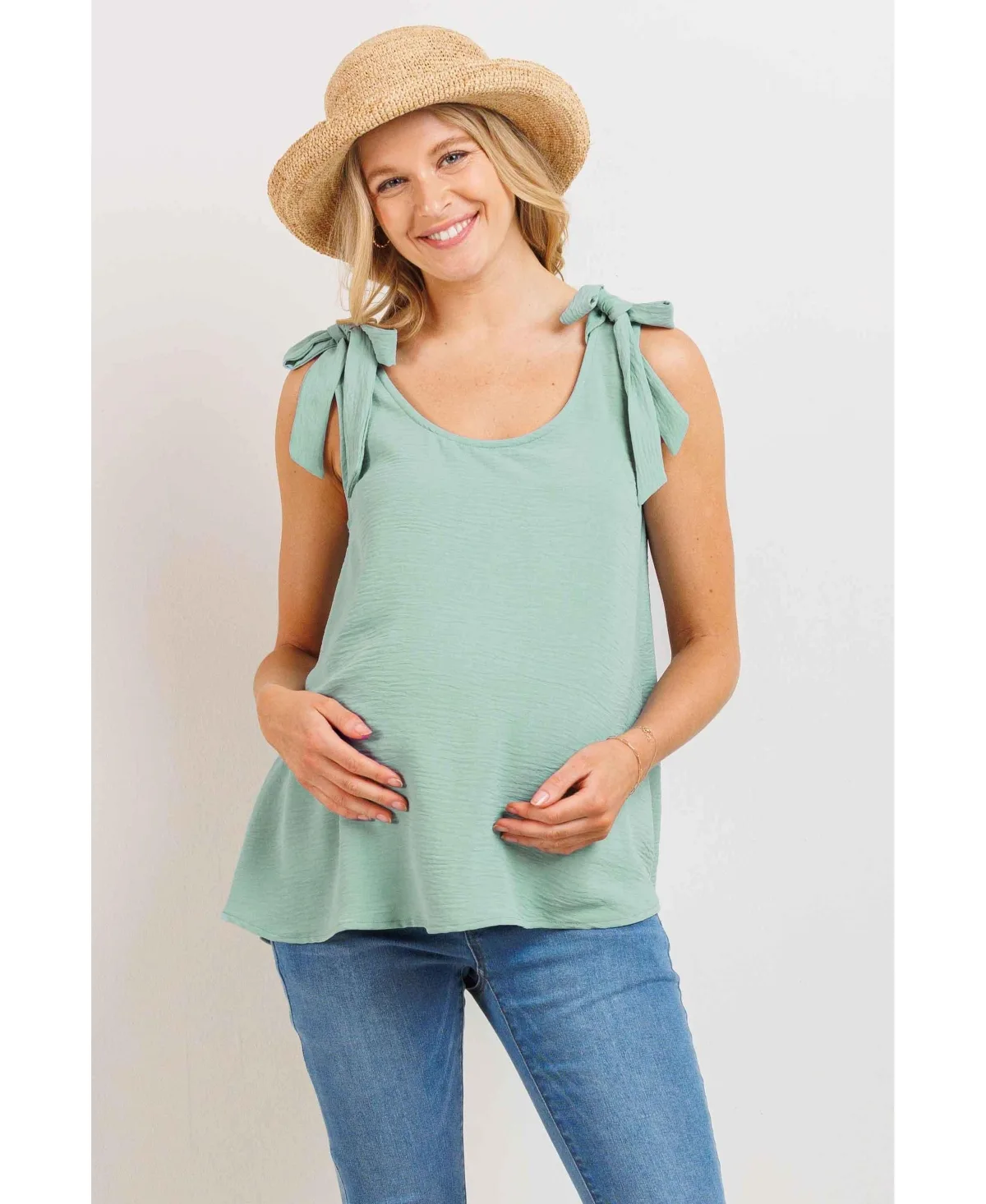 Maternity Adjustable Tie-Shoulder Tank Top by Hello Miz