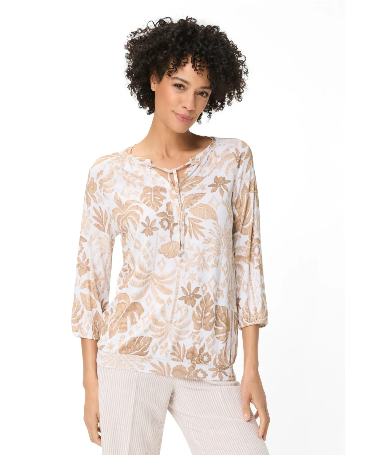 Ornamental Botanic Print Tunic T-Shirt by Olsen