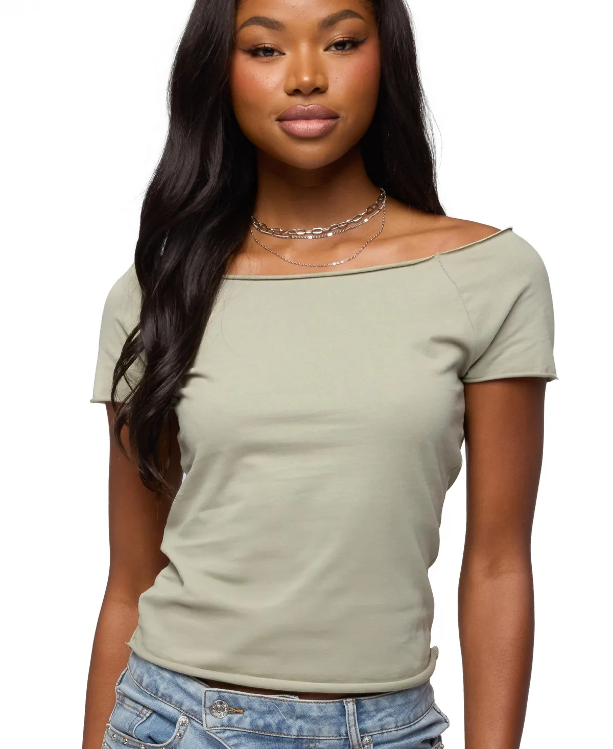 Kamalah Boat Neck Cotton T Shirt by Edikted